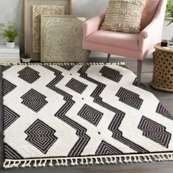 SURYA AZILA BLACK + IVORY TEXTURED PILE RUG