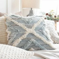 SURYA BELU FRINGE PILLOW: GLACIER BLUE Pillows + Decor