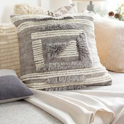 SURYA BELU FRINGE PILLOW: GREY