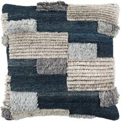 SURYA BELU FRINGE PILLOW: SANDSTONE & INK BLUE Pillows + Decor