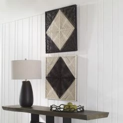 UTTERMOST Wall Sculptures + Decor BLACK+NATURAL GEOMETRIC ROPED WALL SQUARES