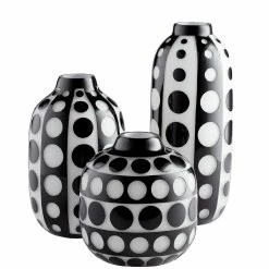 CYAN BLACK & WHITE DOT GLASS VASES Pillows + Decor