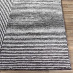 SURYA BLOK STRIPE VISCOSE RUG: GRAY + BLACK