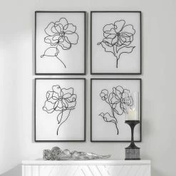 UTTERMOST "BLOOM" BLACK & WHITE GLASS PRINTS | SET OF 4 Wall Art