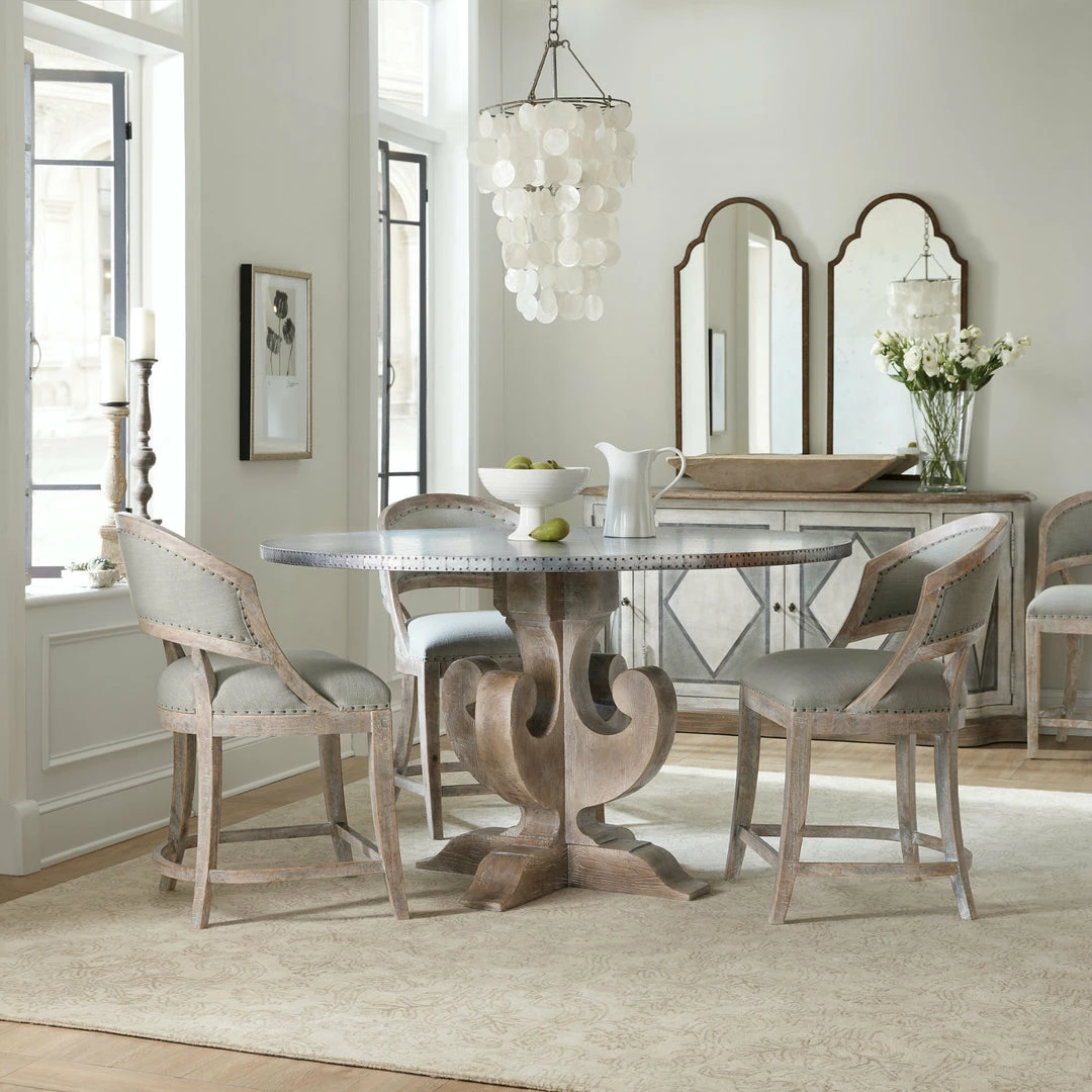 Discount βοΈ HOOKER Furniture BOHEME ZINC TOP ROUND DINING TABLE π 6 HOOKER Furniture BOHEME ZINC TOP ROUND DINING TABLE
