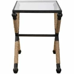 UTTERMOST BRADDOCK IRON + JUTE ROPE END TABLE