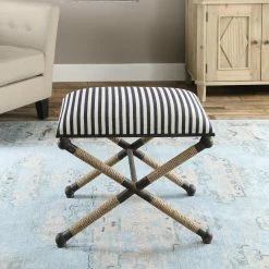 New π UTTERMOST BRADDOCK NAVY STRIPED SMALL BENCH π 9 UTTERMOST BRADDOCK NAVY STRIPED SMALL BENCH