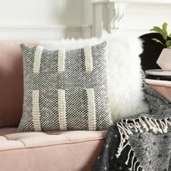 SURYA Pillows + Decor BRIDGER BLACK + CREAM TEXTURED KNIT PILLOW