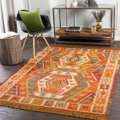 SURYA BURSA INDOOR-OUTDOOR RUG: BURNT ORANGE MULTI