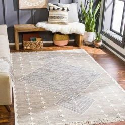 SURYA BURSA INDOOR-OUTDOOR RUG: TAUPE, CHARCOAL