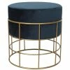 MOES CAGED BRASS VANITY STOOL: MIDNIGHT VELVET Living Room