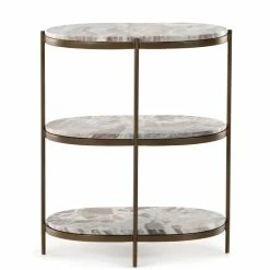 FOUR HANDS CANYON MARBLE TIERED OVAL END TABLE