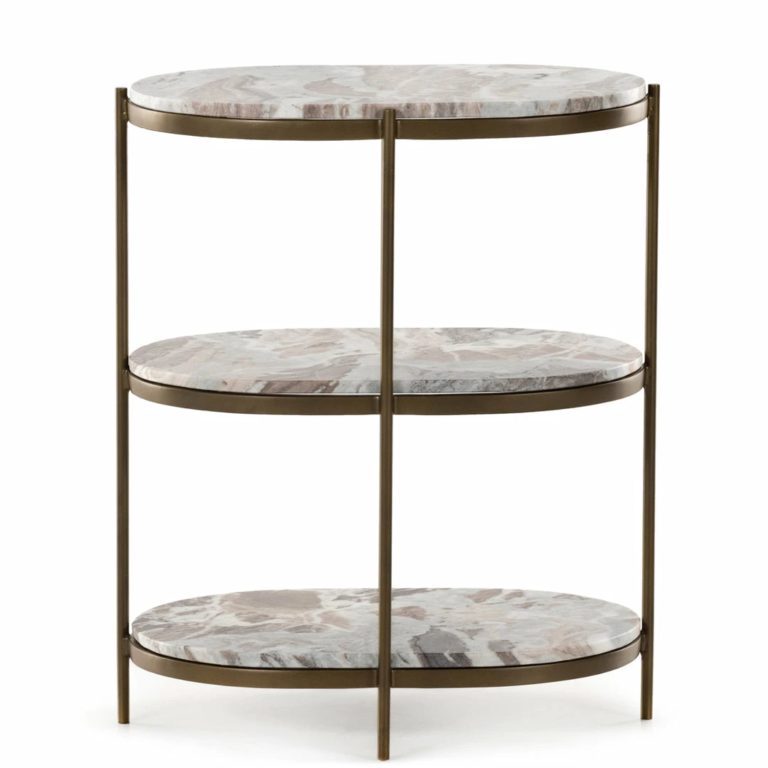 Discount 😉 FOUR HANDS CANYON MARBLE TIERED OVAL END TABLE 💯 1 FOUR HANDS CANYON MARBLE TIERED OVAL END TABLE