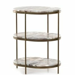 FOUR HANDS CANYON MARBLE TIERED OVAL END TABLE