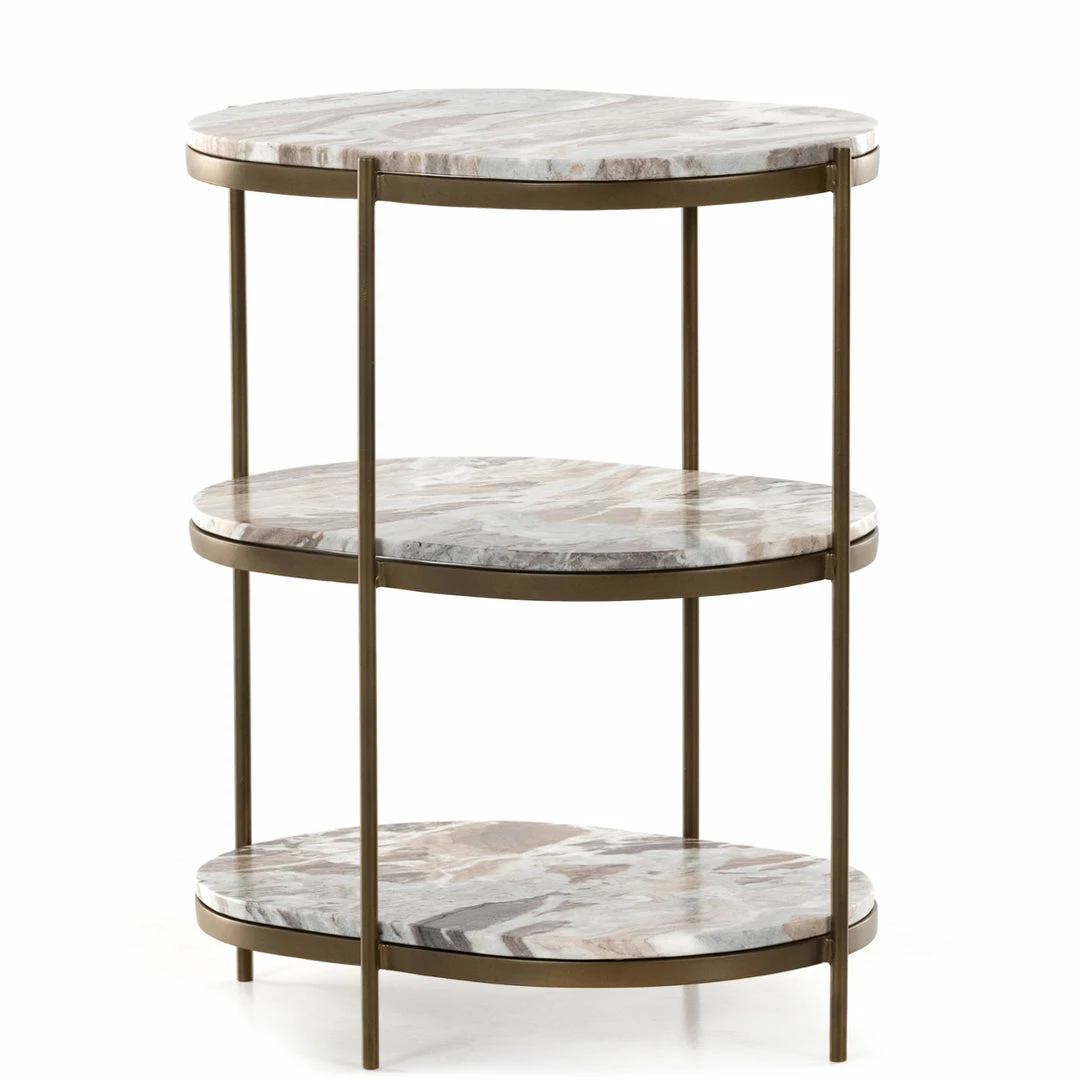 Discount 😉 FOUR HANDS CANYON MARBLE TIERED OVAL END TABLE 💯 2 FOUR HANDS CANYON MARBLE TIERED OVAL END TABLE
