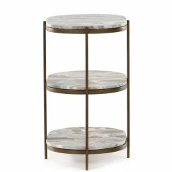 Discount 😉 FOUR HANDS CANYON MARBLE TIERED OVAL END TABLE 💯 11 FOUR HANDS CANYON MARBLE TIERED OVAL END TABLE