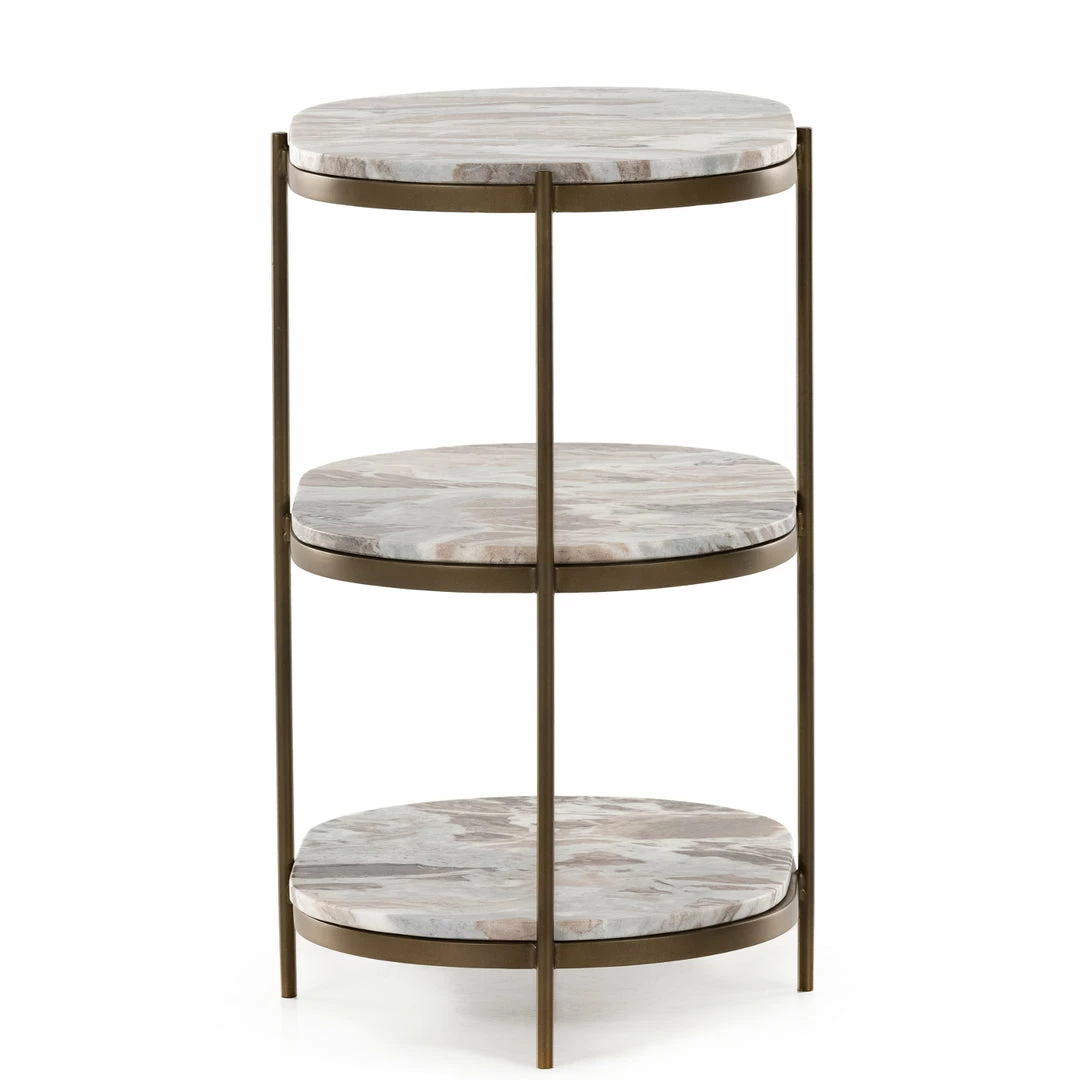 Discount 😉 FOUR HANDS CANYON MARBLE TIERED OVAL END TABLE 💯 3 FOUR HANDS CANYON MARBLE TIERED OVAL END TABLE