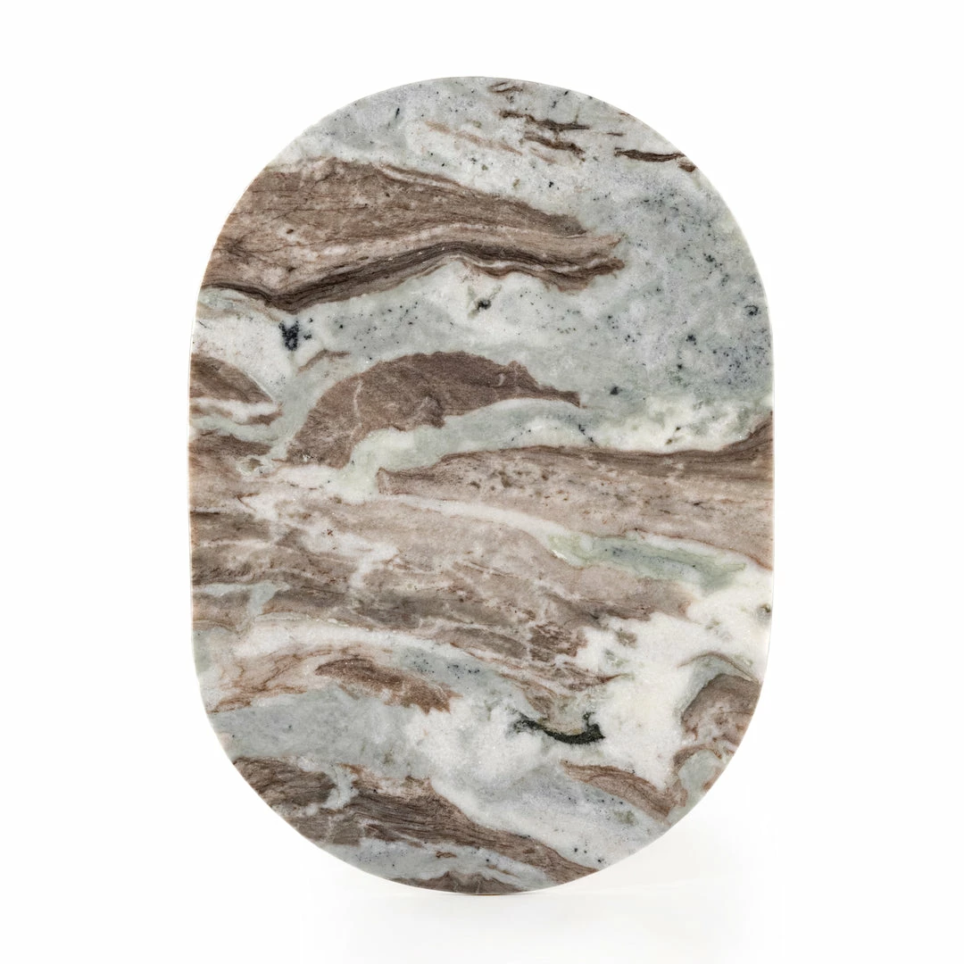 Discount 😉 FOUR HANDS CANYON MARBLE TIERED OVAL END TABLE 💯 4 FOUR HANDS CANYON MARBLE TIERED OVAL END TABLE