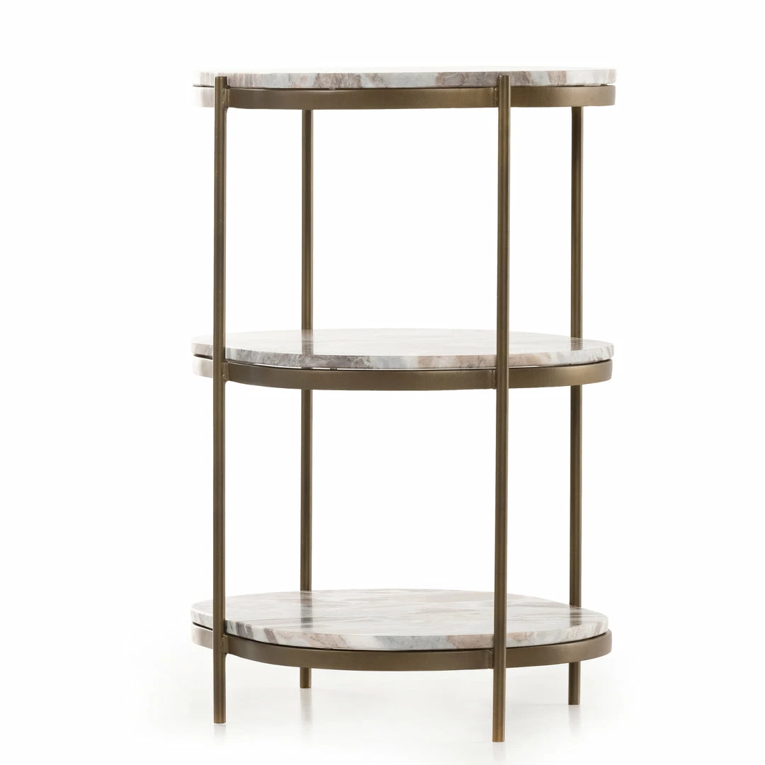 Discount 😉 FOUR HANDS CANYON MARBLE TIERED OVAL END TABLE 💯 5 FOUR HANDS CANYON MARBLE TIERED OVAL END TABLE