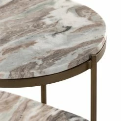 Discount 😉 FOUR HANDS CANYON MARBLE TIERED OVAL END TABLE 💯 15 FOUR HANDS CANYON MARBLE TIERED OVAL END TABLE