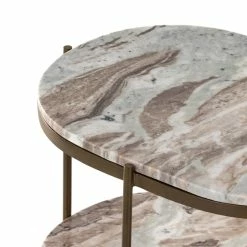 Discount 😉 FOUR HANDS CANYON MARBLE TIERED OVAL END TABLE 💯 16 FOUR HANDS CANYON MARBLE TIERED OVAL END TABLE