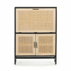 FOUR HANDS CAPRICE BLACK WASH MANGO WOOD + CANE BAR CABINET