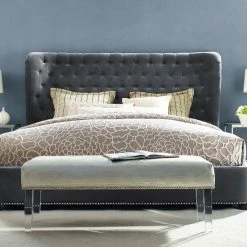 TOV CARMEN TUFTED BED: GRAY VELVET