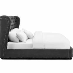 TOV CARMEN TUFTED BED: GRAY VELVET