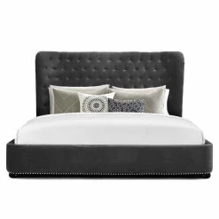 TOV CARMEN TUFTED BED: GRAY VELVET