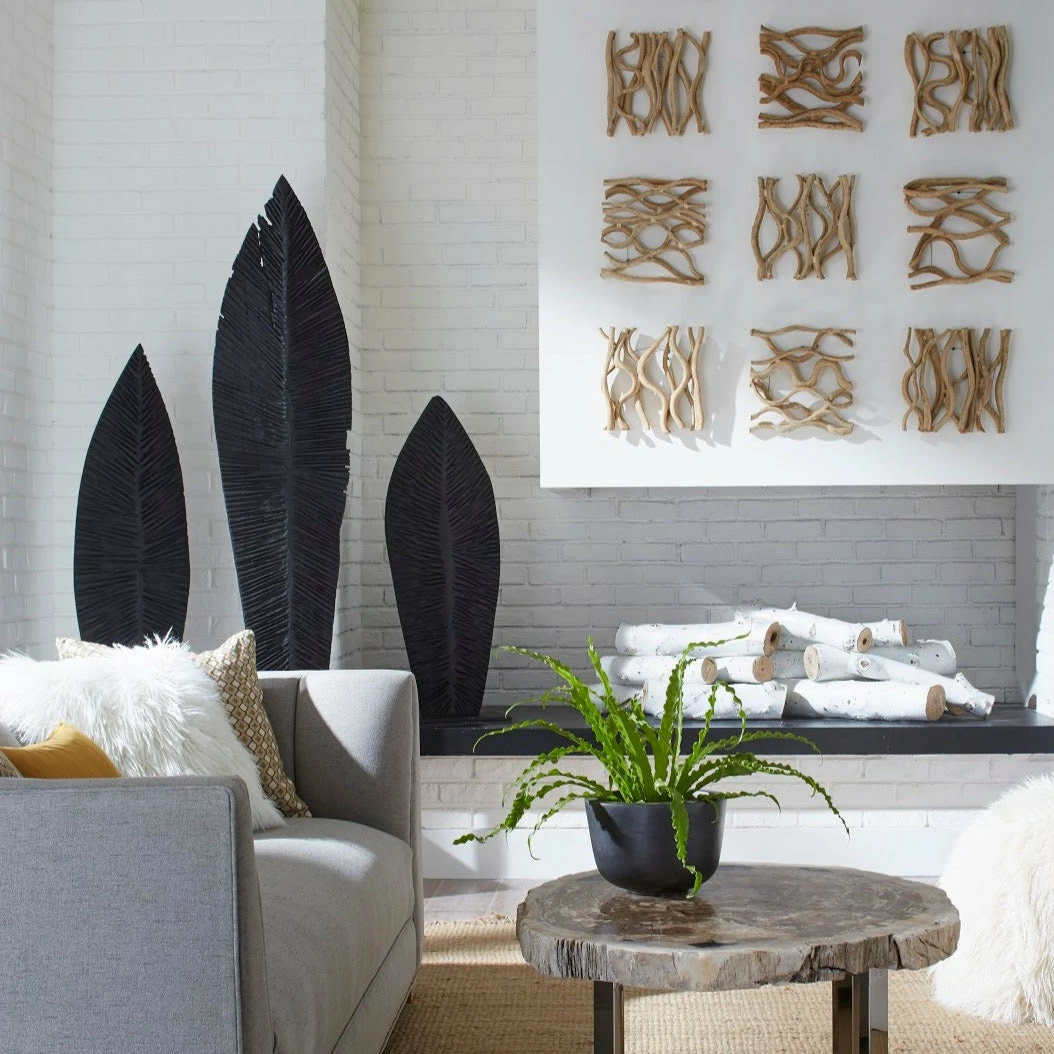 Brand new ๐ PHILLIPS COLLECTION CARVED BLACK LEAF FLOOR SCULPTURES Pillows + Decor โค๏ธ 2 PHILLIPS COLLECTION CARVED BLACK LEAF FLOOR SCULPTURES Pillows + Decor