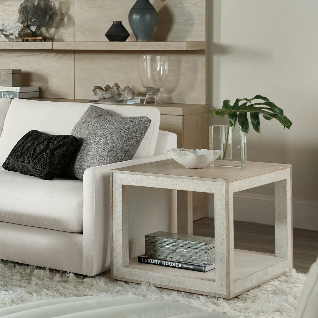 Hot Sale ๐ HOOKER CASCADE WOOD + BURLAP END TABLE ๐ 5 HOOKER CASCADE WOOD + BURLAP END TABLE