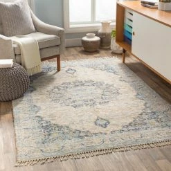 SURYA CELIA PRINTED JUTE RUG: AQUA, YELLOW