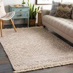 SURYA CHAYA TEXTURED WOOL FLATWEAVE: SAND