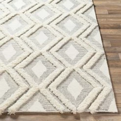 SURYA CHEROKEE DIAMOND WOOL RUG: CREAM + STONE