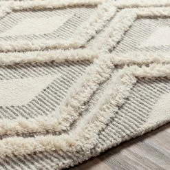 SURYA CHEROKEE DIAMOND WOOL RUG: CREAM + STONE