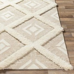 SURYA CHEROKEE DIAMOND WOOL RUG: BEIGE + CREAM