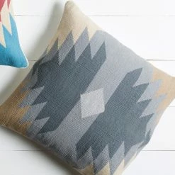 SURYA Pillows + Decor ARIZONA KILIM PILLOW: DENIM, KHAKI