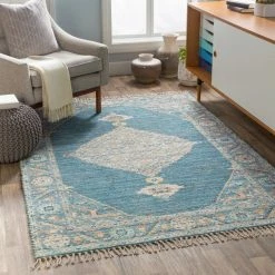 SURYA CLARA PRINTED JUTE RUG: BLUE MULTI