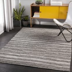 SURYA MAKI WOOL + VISCOSE FLAT RUG: CHARCOAL