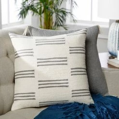 SURYA Pillows + Decor CREAM + GREY OFF-SET STRIPES PILLOW