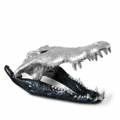PHILLIPS COLLECTION CROCODILE SKULL SCULPTURE: BLACK, SILVER
