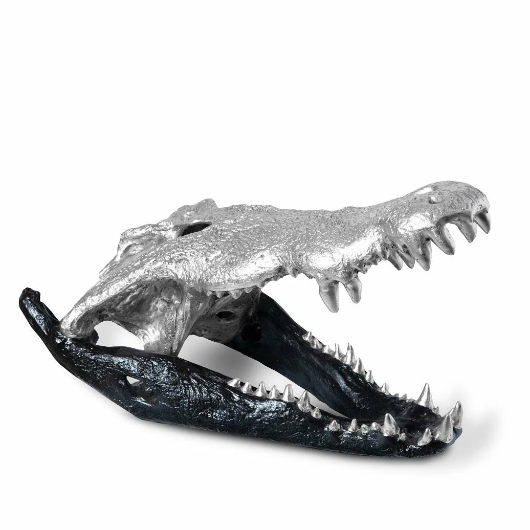 Cheap ⭐ PHILLIPS COLLECTION CROCODILE SKULL SCULPTURE: BLACK, SILVER 🌟 1 PHILLIPS COLLECTION CROCODILE SKULL SCULPTURE: BLACK, SILVER