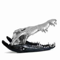 PHILLIPS COLLECTION CROCODILE SKULL SCULPTURE: BLACK, SILVER