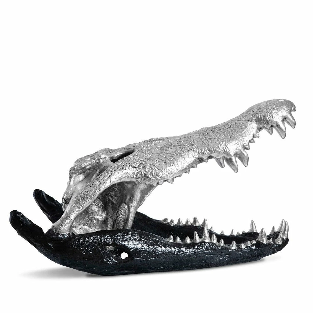 Cheap ⭐ PHILLIPS COLLECTION CROCODILE SKULL SCULPTURE: BLACK, SILVER 🌟 2 PHILLIPS COLLECTION CROCODILE SKULL SCULPTURE: BLACK, SILVER
