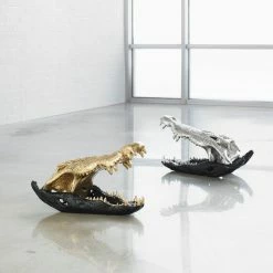 Cheap ⭐ PHILLIPS COLLECTION CROCODILE SKULL SCULPTURE: BLACK, SILVER 🌟 7 PHILLIPS COLLECTION CROCODILE SKULL SCULPTURE: BLACK, SILVER