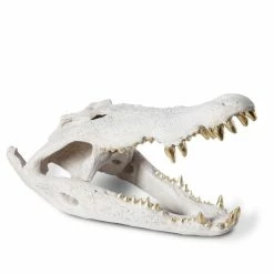 PHILLIPS COLLECTION CROCODILE SKULL SCULPTURE: WHITE, GOLD