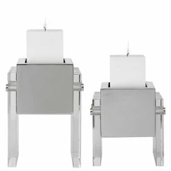 UTTERMOST Pillows + Decor CRYSTAL + POLISHED NICKEL BLOCK CANDLEHOLDERS | SET OF 2