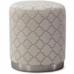 TOV Living Room CYDNEY VELVET OTTOMAN: CREAM