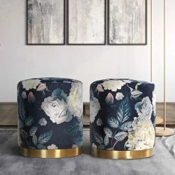 TOV CYDNEY VINTAGE FLORAL VELVET OTTOMAN Furniture