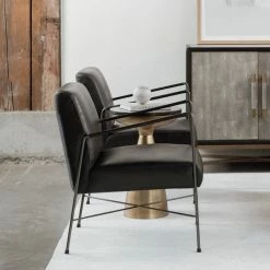 MOES DAGWOOD BLACK LEATHER ARM CHAIR